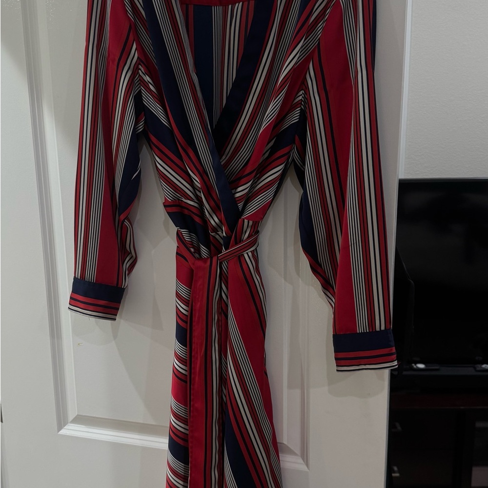 Lauren Ralph Lauren Red and Navy Striped Wrap Dress